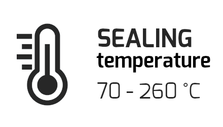 Température de scellage 70-260°C (avec programme Extra 1, normal : 230°C)
